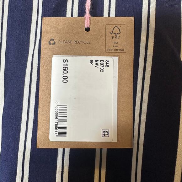 Boden Striped Asymmetric Midi Dress Navy Blue NEW - Picture 8 of 9